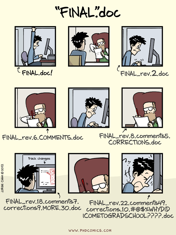 Web comic about sending a file back and forth using the file name as version control